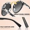 imageCARFIA Small Face Acetate Polarized Sunglasses for Women UV Protection Retro Double Bridge Eyewears Metal Brow Round Sunnies5 Black White Tortoise Frame Gradient Grey Lens