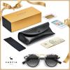 imageCARFIA Small Face Acetate Polarized Sunglasses for Women UV Protection Retro Double Bridge Eyewears Metal Brow Round Sunnies5 Black White Tortoise Frame Gradient Grey Lens