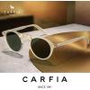 imageCARFIA Small Face Acetate Polarized Sunglasses for Women UV Protection Retro Double Bridge Eyewears Metal Brow Round Sunnies50 Clear Yellow Frame Green Lens