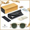 imageCARFIA Small Face Acetate Polarized Sunglasses for Women UV Protection Retro Double Bridge Eyewears Metal Brow Round Sunnies50 Clear Yellow Frame Green Lens