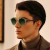 imageCARFIA Small Face Acetate Polarized Sunglasses for Women UV Protection Retro Double Bridge Eyewears Metal Brow Round Sunnies51 Translucent Green Frame Gradient Green Lens