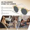 imageCARFIA Small Face Acetate Polarized Sunglasses for Women UV Protection Retro Double Bridge Eyewears Metal Brow Round Sunnies6 Green Tortoise Frame Grey Lens