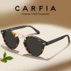 imageCARFIA Small Face Acetate Polarized Sunglasses for Women UV Protection Retro Double Bridge Eyewears Metal Brow Round Sunnies7 Yellow Tortoise Frame Grey Lens