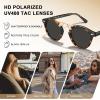 imageCARFIA Small Face Acetate Polarized Sunglasses for Women UV Protection Retro Double Bridge Eyewears Metal Brow Round Sunnies7 Yellow Tortoise Frame Grey Lens