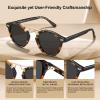imageCARFIA Small Face Acetate Polarized Sunglasses for Women UV Protection Retro Double Bridge Eyewears Metal Brow Round Sunnies7 Yellow Tortoise Frame Grey Lens