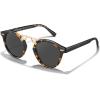 imageCARFIA Small Face Acetate Polarized Sunglasses for Women UV Protection Retro Double Bridge Eyewears Metal Brow Round Sunnies7 Yellow Tortoise Frame Grey Lens