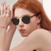 imageCARFIA Small Face Acetate Polarized Sunglasses for Women UV Protection Retro Double Bridge Eyewears Metal Brow Round Sunnies7 Yellow Tortoise Frame Grey Lens