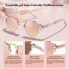 imageCARFIA Small Face Acetate Polarized Sunglasses for Women UV Protection Retro Double Bridge Eyewears Metal Brow Round Sunnies83 Pink White Tortoise Frame Pink Mirrored