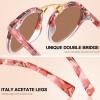 imageCARFIA Small Face Acetate Polarized Sunglasses for Women UV Protection Retro Double Bridge Eyewears Metal Brow Round Sunnies84 Sakura Tortoise Frame Pink Mirrored
