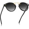 imageCARFIA Small Face Acetate Polarized Sunglasses for Women UV Protection Retro Double Bridge Eyewears Metal Brow Round Sunnies1 Black Frame Gradient Grey Lens