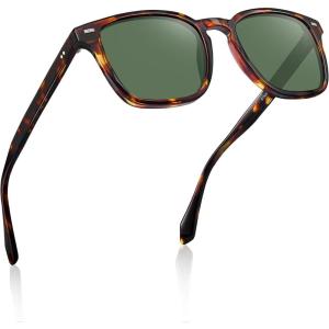 imageCARFIA Retro Mens Sunglasses Womens Polarized Classic Acetate Square UV400 Protection Driving GlassesA2 Tortoise Frame Green Lens