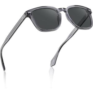 imageCARFIA Retro Mens Sunglasses Womens Polarized Classic Acetate Square UV400 Protection Driving GlassesA3transparent Grey Frame Grey Lens