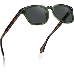imageCARFIA Retro Mens Sunglasses Womens Polarized Classic Acetate Square UV400 Protection Driving GlassesA4 Green Frame Grey Lens