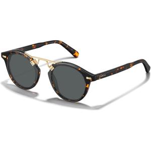 imageCARFIA Small Face Acetate Polarized Sunglasses for Women UV Protection Retro Double Bridge Eyewears Metal Brow Round Sunnies60 Tortoise Frame Grey Lens