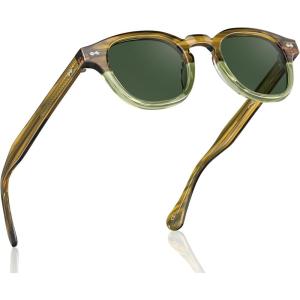 imageCARFIA Retro Cool Atetate Sunglasses for Men Polarized UV Protection Keyhole Square Sunnies Driving Shades Trendy Eyewears11olive Green Stripe Gradient Frame Green Lens