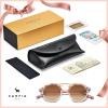 imageCARFIA Double Bridge Small Acetate Sunglasses for Women Polarized Retro Metal Brow Ladies Sunnies Fashion Round Eyewears2 Pink Flower Tortoise Frame Gradient Brown Lens