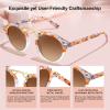 imageCARFIA Double Bridge Small Acetate Sunglasses for Women Polarized Retro Metal Brow Ladies Sunnies Fashion Round Eyewears2 Pink Flower Tortoise Frame Gradient Brown Lens