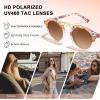 imageCARFIA Double Bridge Small Acetate Sunglasses for Women Polarized Retro Metal Brow Ladies Sunnies Fashion Round Eyewears2 Pink Flower Tortoise Frame Gradient Brown Lens