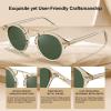 imageCARFIA Double Bridge Small Acetate Sunglasses for Women Polarized Retro Metal Brow Ladies Sunnies Fashion Round Eyewears3 Clear Yellow Frame Green Lens