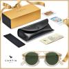 imageCARFIA Double Bridge Small Acetate Sunglasses for Women Polarized Retro Metal Brow Ladies Sunnies Fashion Round Eyewears3 Clear Yellow Frame Green Lens