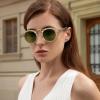 imageCARFIA Double Bridge Small Acetate Sunglasses for Women Polarized Retro Metal Brow Ladies Sunnies Fashion Round Eyewears3 Clear Yellow Frame Green Lens