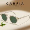 imageCARFIA Double Bridge Small Acetate Sunglasses for Women Polarized Retro Metal Brow Ladies Sunnies Fashion Round Eyewears3 Clear Yellow Frame Green Lens
