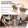 imageCARFIA Double Bridge Small Acetate Sunglasses for Women Polarized Retro Metal Brow Ladies Sunnies Fashion Round Eyewears40 Pink White Tortoise Frame Gradient Brown Lens