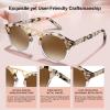 imageCARFIA Double Bridge Small Acetate Sunglasses for Women Polarized Retro Metal Brow Ladies Sunnies Fashion Round Eyewears40 Pink White Tortoise Frame Gradient Brown Lens