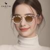 imageCARFIA Double Bridge Small Acetate Sunglasses for Women Polarized Retro Metal Brow Ladies Sunnies Fashion Round Eyewears40 Pink White Tortoise Frame Gradient Brown Lens