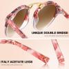 imageCARFIA Double Bridge Small Acetate Sunglasses for Women Polarized Retro Metal Brow Ladies Sunnies Fashion Round Eyewears6 Sakura Tortoise Frame Gradient Brown Lens