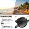 imageCARFIA Double Bridge Small Acetate Sunglasses for Women Polarized Retro Metal Brow Ladies Sunnies Fashion Round EyewearsBlack