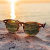 imageCARFIA Cool Retro Acetate Sunglasses for Men Polarized UV Protection Keyhole Round Shades with Embossed Pattern Wire Core31 Brown Striped Frame Green Lens