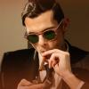 imageCARFIA Cool Retro Acetate Sunglasses for Men Polarized UV Protection Keyhole Round Shades with Embossed Pattern Wire Core31 Brown Striped Frame Green Lens