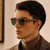 imageCARFIA Cool Retro Acetate Sunglasses for Men Polarized UV Protection Keyhole Round Shades with Embossed Pattern Wire Core31 Brown Striped Frame Green Lens