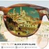 imageCARFIA Cool Retro Acetate Sunglasses for Men Polarized UV Protection Keyhole Round Shades with Embossed Pattern Wire Core31 Brown Striped Frame Green Lens