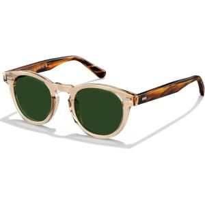 imageCARFIA Cool Retro Acetate Sunglasses for Men Polarized UV Protection Keyhole Round Shades with Embossed Pattern Wire Core55 Yellowish Frame Green Lens