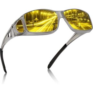 imageCARFIA Night Driving Glasses for Men Women Fit Over Night Vision Glasses Anti Glare Yellow Lens1 Transparent Gray Frame Yellow Lens