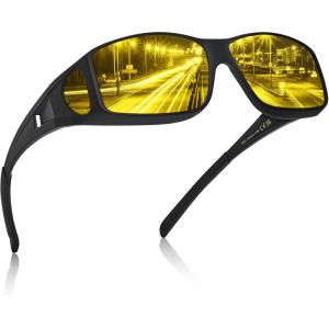 imageCARFIA Night Driving Glasses for Men Women Fit Over Night Vision Glasses Anti Glare Yellow Lens2 Black Frame Yellow Lens