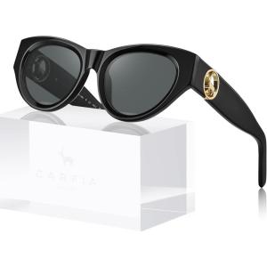 imageCARFIA Retro Acetate Polarized CatEye Sunglasses for Women UV400 Protection Designer Glasses Trendy Classic Shades CA1952Black Frame Grey Lenses