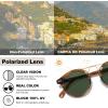 imageCARFIA Double Bridge Acetate Polarized Sunglasses for Men UV Protection Retro Cool Male Eyewears Metal Brow Round Sunnies21 Brown Striped Frame Green Lens