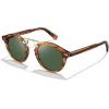imageCARFIA Double Bridge Acetate Polarized Sunglasses for Men UV Protection Retro Cool Male Eyewears Metal Brow Round Sunnies21 Brown Striped Frame Green Lens
