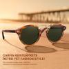 imageCARFIA Double Bridge Acetate Polarized Sunglasses for Men UV Protection Retro Cool Male Eyewears Metal Brow Round Sunnies21 Brown Striped Frame Green Lens