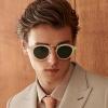 imageCARFIA Double Bridge Acetate Polarized Sunglasses for Men UV Protection Retro Cool Male Eyewears Metal Brow Round Sunnies21 Clear Yellow Frame Green Lens