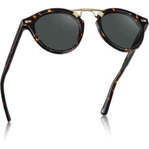 imageCARFIA Double Bridge Acetate Polarized Sunglasses for Men UV Protection Retro Cool Male Eyewears Metal Brow Round Sunnies20 Tortoise Frame Grey Lens
