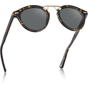 imageCARFIA Double Bridge Acetate Polarized Sunglasses for Men UV Protection Retro Cool Male Eyewears Metal Brow Round Sunnies94 Light Tortoise Frame Grey Lens