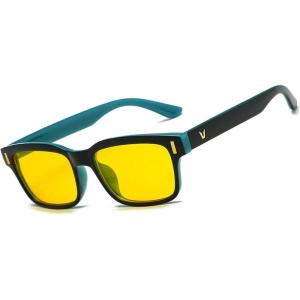 imageCARFIA Night Vision Glasses Driving for Men Women AntiglareSafety HD Yellow Lens Fishing Golf Narrow Face Glasses1 Black  Blue Frame Yellow Lens