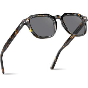 imageCARFIA Polarized Sunglasses for Men UV400 Protection Retro Sun Glasses with Acetate Square Frame for Driving Fishing CA54052 Tortoiseshell Frame Gray Lens