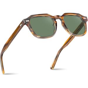 imageCARFIA Polarized Sunglasses for Men UV400 Protection Retro Sun Glasses with Acetate Square Frame for Driving Fishing CA54056 Striped Frame Green Lens