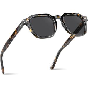 imageCARFIA Polarized Sunglasses for Men UV400 Protection Retro Sun Glasses with Acetate Square Frame for Driving Fishing CA54057 Tortoiseshell Frame Gray Lens