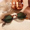 imageCARFIA Retro Acetate Small Face Polarized Sunglasses for Men Cool Classic Round Sun Glasses CA2501R21 Brown Striped Frame Green Lens
